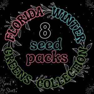 Winter Greens Collection - 8 Seed Packets: Romaine Lettuce, Ethiopian Kale, Bok Choy, Cilantro, Florida Mustard, Mizuna & Komatsuna