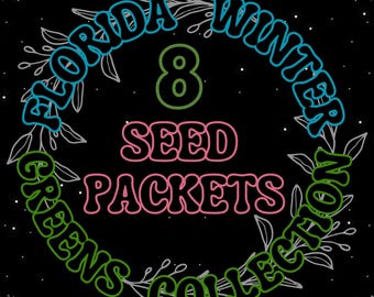Winter Greens Collection - 8 Seed Packets: Romaine Lettuce, Ethiopian Kale, Bok Choy, Cilantro, Florida Mustard, Mizuna & Komatsuna