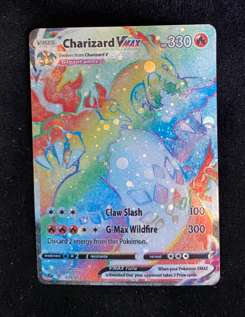 Custom PROXY Pokemon Card ENGLISH Rainbow Rare Charizard VMAX Etsy