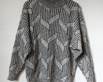 Vintage Le Chateau Knit Pattern Sweater Retro Grey M Pullover