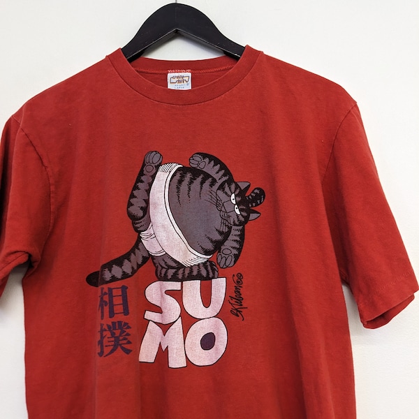 Vintage Kliban Cat Sumo T-shirt S Red Cartoon Animal Crazy Shirt
