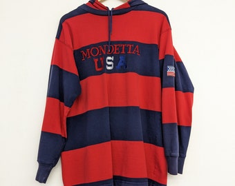 Vintage Mondetta Hooded Sweatshirt Long Sleeve Sweater Hood USA American Flag M Stripe