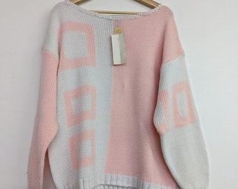 Vintage Knitivo II Pattern Pink And Beige Knit with Original Tag NWT Deadstock Retro Colorblock