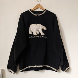 Vintage ATG Arctic Wildlife Collection Wildlife Sweater Fleece Black Pullover Large Embroidery L Polar Bear