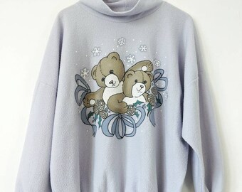 Vintage Teddy Bears Wildlife Mock Neck Fleece Sweater