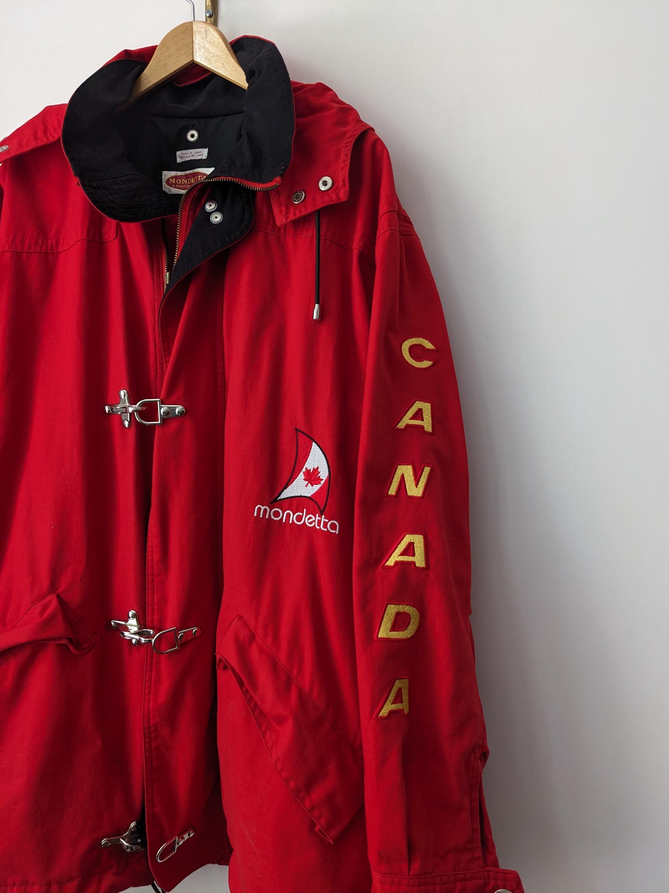 Rare Vintage Mondetta Sailing Jacket Hidden Hood Long Coat Canada Flag Embroidered Red Spirit of Unification Etsy Canada