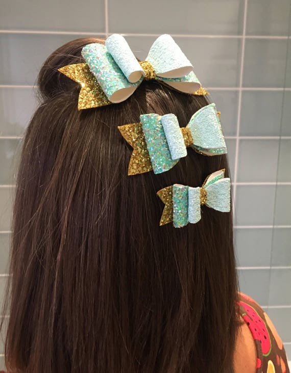 Stitch inspired hair bow handmade glitter hair bow Disney themed bow Disney inspired luxury hair bow Lilo and Stitch hair bow
