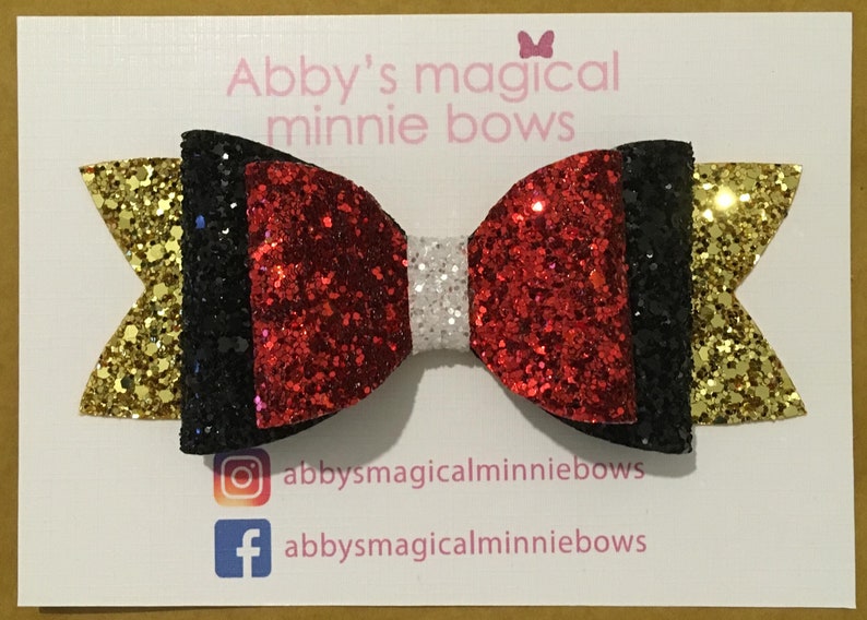 Minnie Mouse Disney Stacked Boutique Hair Bow Red Dots Black Glitter