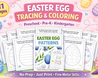 Easter Egg Tracing and Coloring Worksheets Preschool Pre K Printable Fine Motor Activity