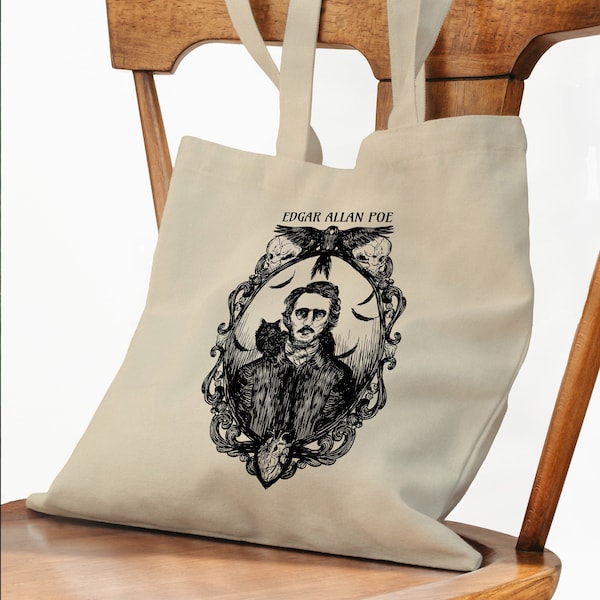 Edgar Allan Poe - tote bag -Handbag  - Raven - Book Bag - canvas - horror author
