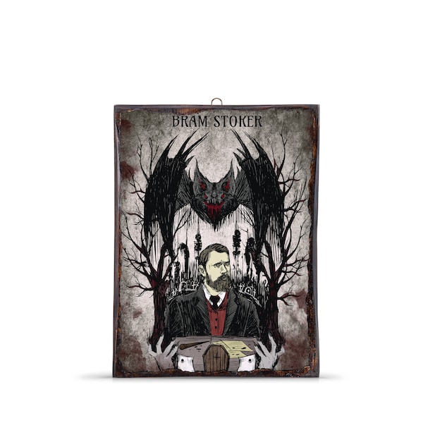 Bram Stoker - Tenture murale - Cadeaux littéraires - Auteur d’horreur - Décor gothique - Dracula Vampire - Amoureux des livres - Dracula de Bram stoker - Chauve-souris gothique