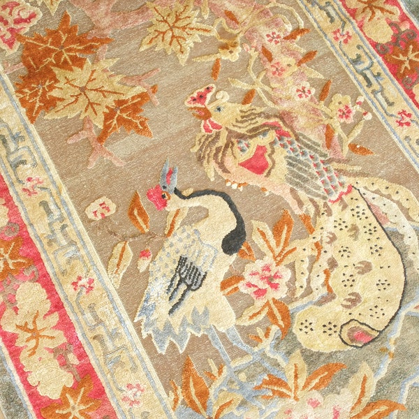 Ningxia Antique Chinese Silk and Metallic Thread Rug