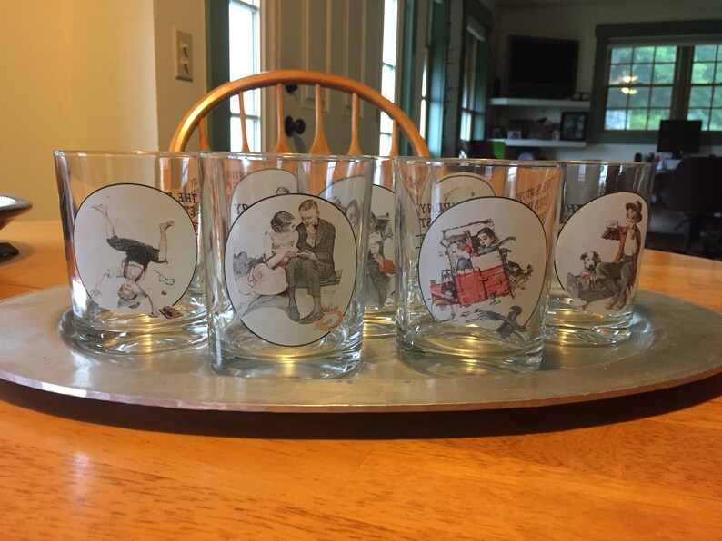 Set of Seven Norman Rockwell Old Fashioned Glasses Saturday Etsy