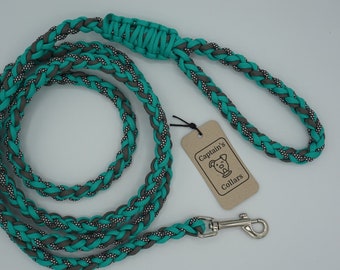 Turquoise and Gray Paracord Dog Leash, Round Braid Rope Dog Lead