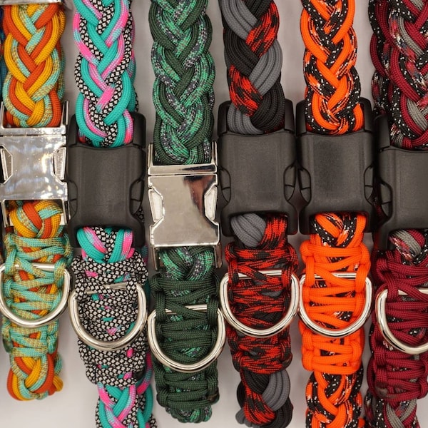 Adjustable Braided Paracord Dog Collar, Personalized Custom Colors