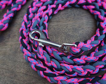 Pink, Gunmetal Gray, and Black Paracord Dog Leash, Round Braid Rope Lead