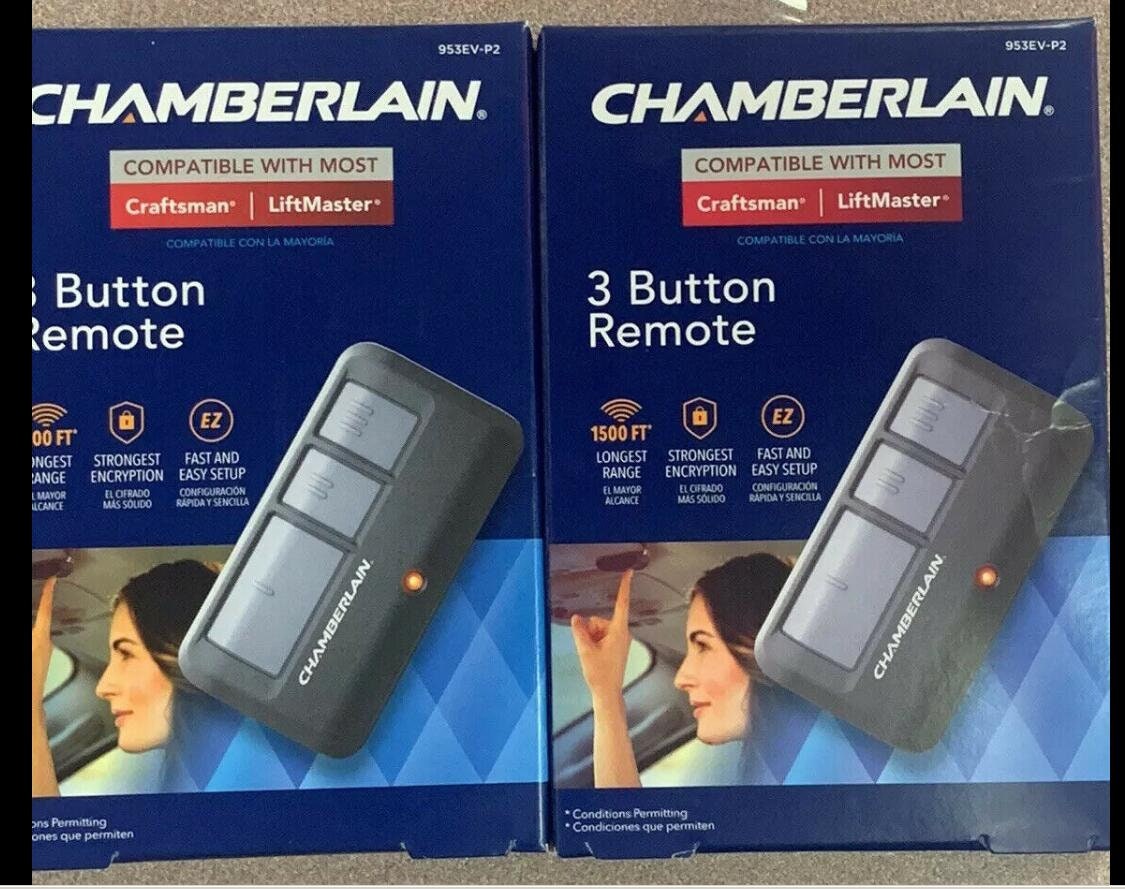 2 Chamberlain 3 Button Garage Door Opener Remote 953EV-P2 Clickers Brand  New Sealed with instructions and Chamberlain's free tech support.