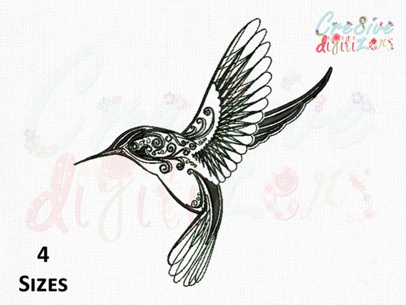 hummingbird sketch embroidery design