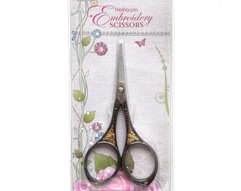 Sewing Gift, Embroidery Scissors, Gunmetal and Gold Round Handle 4"