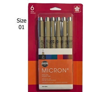 Permanent Fabric Markers, Pigma Micron Pen Set Size 01, 6 Colors