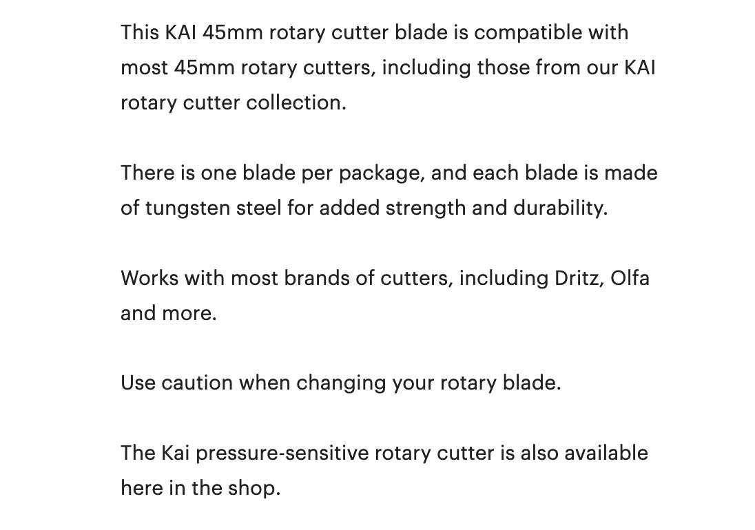 Kai 45mm Rotary Cutter Replacement Blade - The Confident Stitch