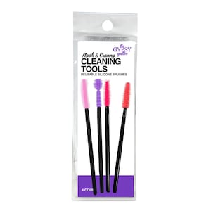 May include: A clear plastic package containing four reusable silicone cleaning brushes. The brushes have black handles and come in pink, purple, red, and orange. The package has the text "Nook & Cranny Cleaning Tools" and "Reusable Silicone Brushes".