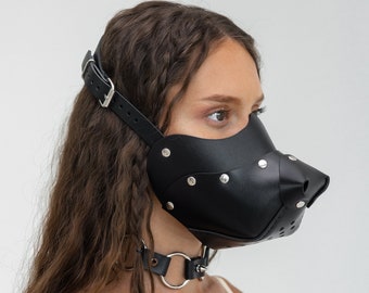 Leather dog mask,Bulldog mask,Animal mask,Puppy play,Leather mask for women,Mask leather,Collar for women,Collar with buckle,Leather collar