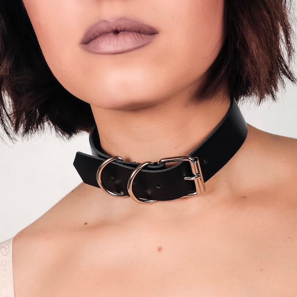 Kraag met gesp, Kraag vrouwen sub, Lederen choker, Lederen choker ketting, Choker kraag sub, Zwart lederen choker, Leren kraag