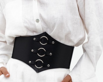 Wide leather belt for dress, Wide cinch belt, Wide corset belt, Real leather corset belt,Wide leather belt women,Wide black belt for dresses