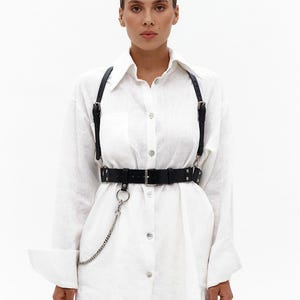 Leather harnesses for women, Leather belt with chain, Leather belt harness, Waist harness belt, Leather chest harness, Harness for dress