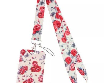 Flower Lanyard White/pink With Matching ID Card Holder 