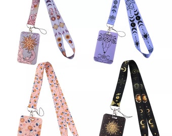 Vintage Sun and Moon Lanyard with Matching ID Card Holder