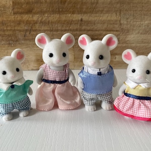 Vintage Sylvanian Families Marshmallow Mouse Father Mother Daughter Son