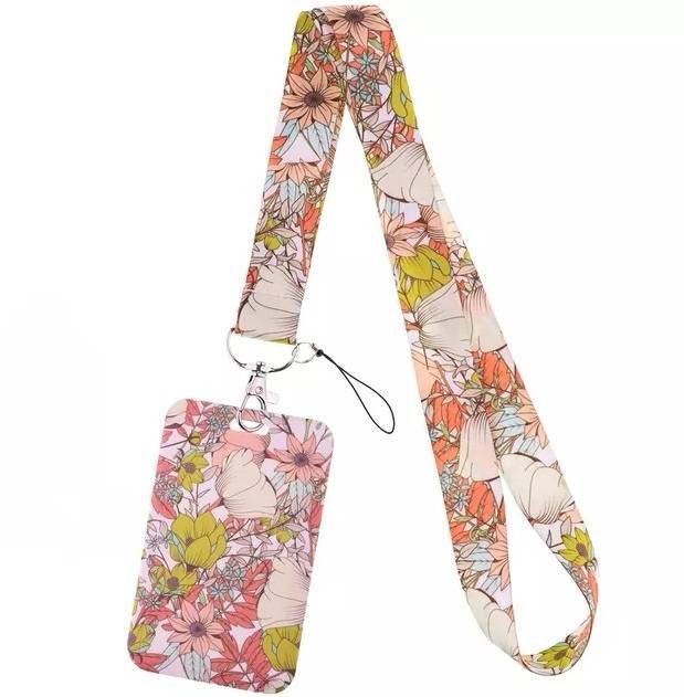 Flower Lanyard White/pink With Matching ID Card Holder 