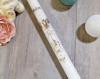 Véritable cierge de baptême personnalisable 45cm - Colombe + bébé