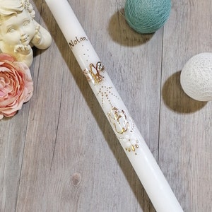 Real customizable baptismal candle 45cm - Dove + baby