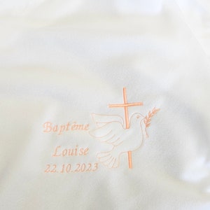 White baptism blanket Fleece embroidered CROSS AND DOVE and customizable Z-1 image 8