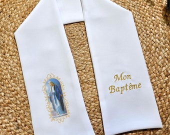 Écharpe étole baptême communion confirmation VIERGE MARIE  personnalisable - ZF-29