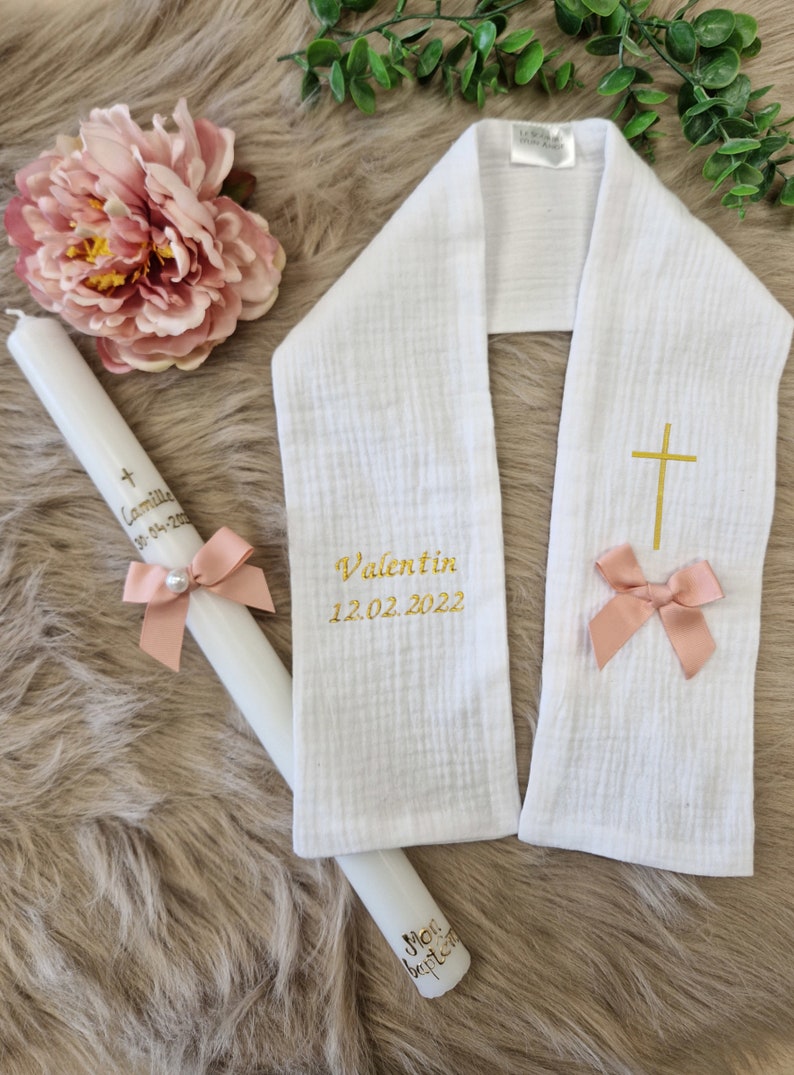 Baptism stole scarf and customizable candle with CHRISTIAN CROSS image 5