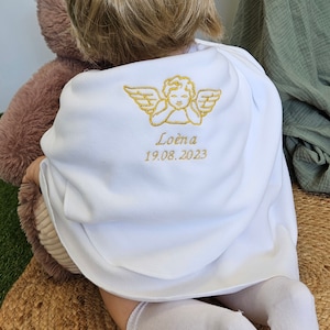 Polar white baptism blanket - PATTERN OF YOUR CHOICE - customizable embroidery