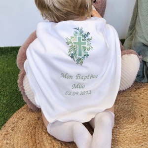 Baptism Blanket - FLOWER CROSS PATTERN - customizable - Z-F44
