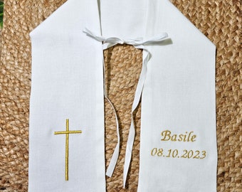 Etole de baptême lin CROIX chrétienne + personnalisable - Z8