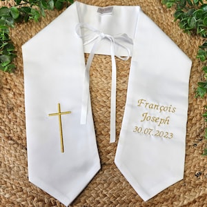 Estola de Bautismo de raso blanco PATRÓN A TU ELECCIÓN y personalizable
