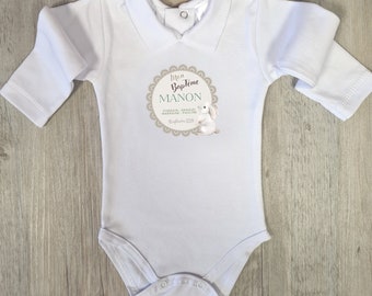 White bodysuit Baptism animals OF YOUR CHOICE and personalized ZPF-8