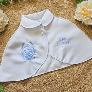 Cape bébé / enfant tailles dispo. 3 mois à 16 ans satin blanc pour baptême Personnalisable image 10