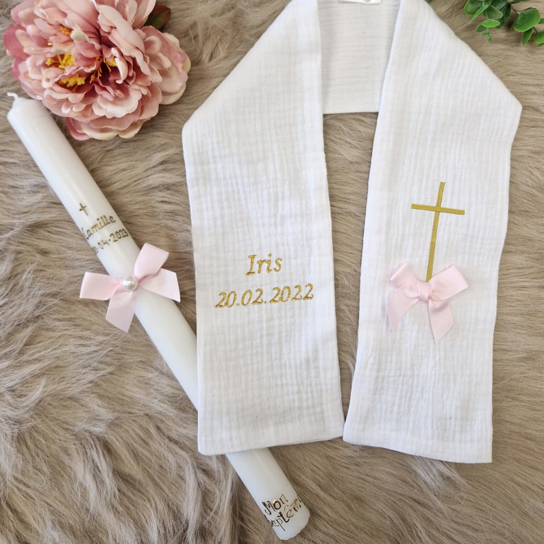 Baptism stole scarf and customizable candle with CHRISTIAN CROSS image 3