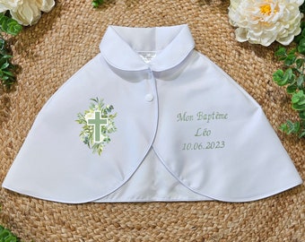 Christening cape for babies in satin FLOWERY CROSS customizable - ZF-44