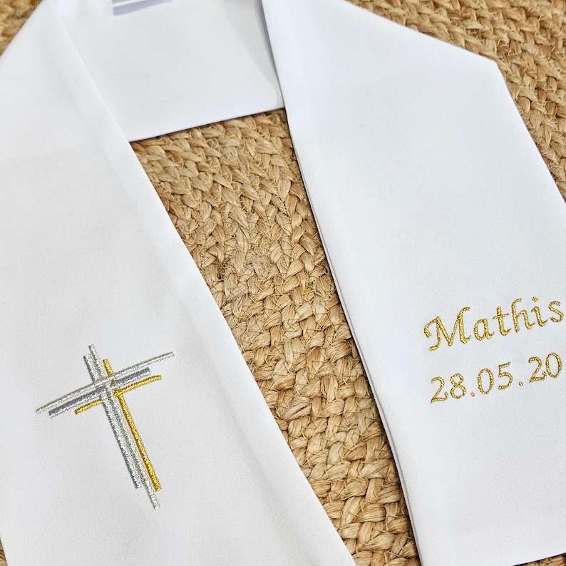 Écharpe de Baptême et Communion avec CROIX MODERNE COMPRISE et personnalisable image 1