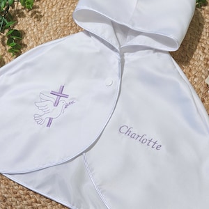 Satin White Baptism Cape Embroidered and Custom Cross and Dove image 8