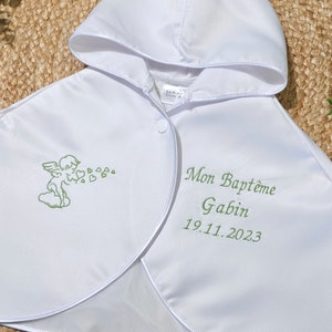 Cape bébé et enfant satin blanc pour baptême Motif au choix et personnalisable image 8